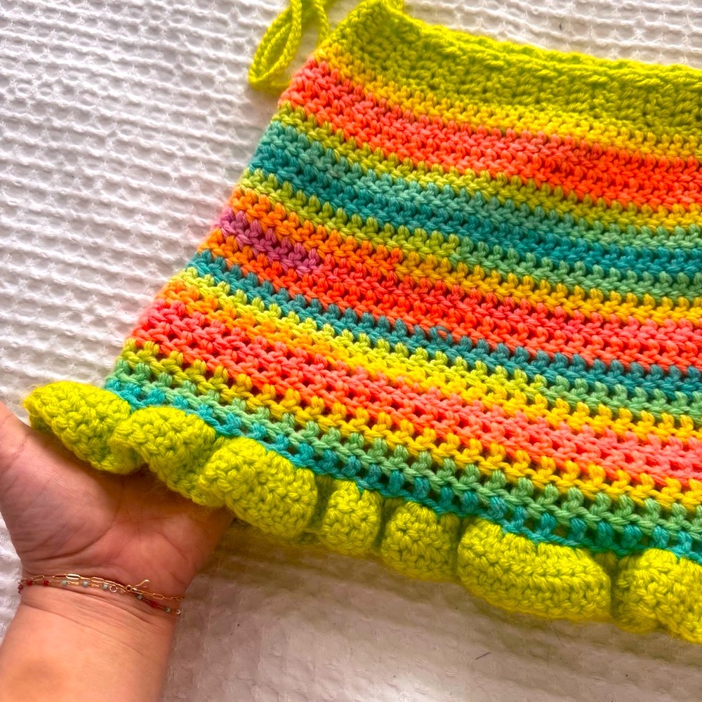 Handmade Pastel Rainbow Crochet Striped Skirt L/XL LIKE NEW